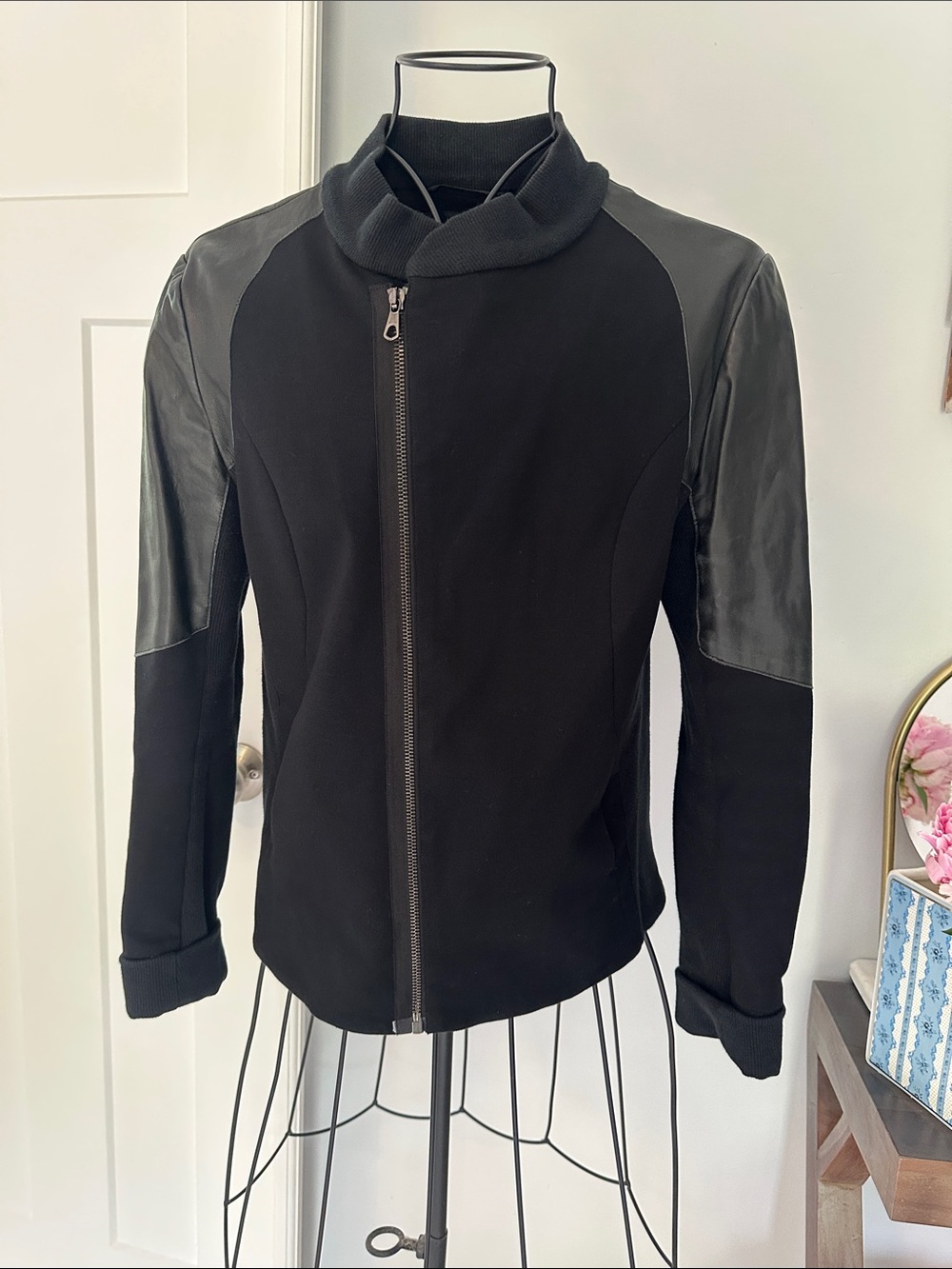 rag & bone Black Mixed-Media Zip Jacket